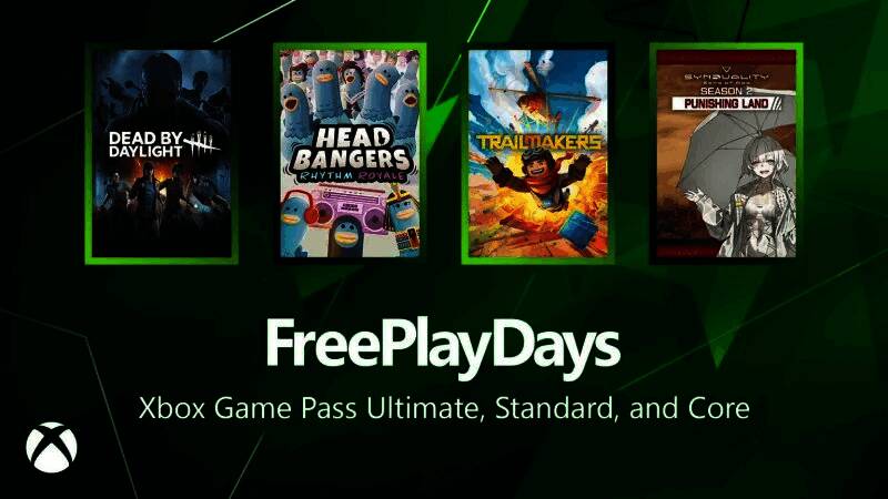 Xbox商店界面展示免费畅玩区域，页面上标注了本周末可试玩的游戏列表