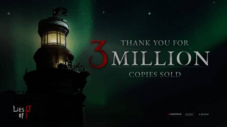 《匹诺曹的谎言》游戏封面，画面中呈现主角手持武器面对黑暗怪物的紧张对峙