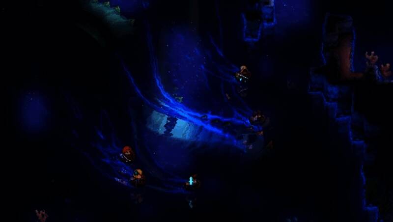 《护核纪元》中多名玩家在洞穴中挖掘资源并对抗怪物的场景