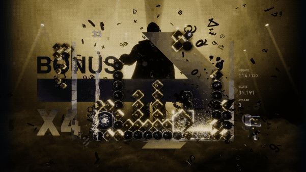 游戏基础玩法界面，展示正在下落的方块与下方即将被清除的已完成区域