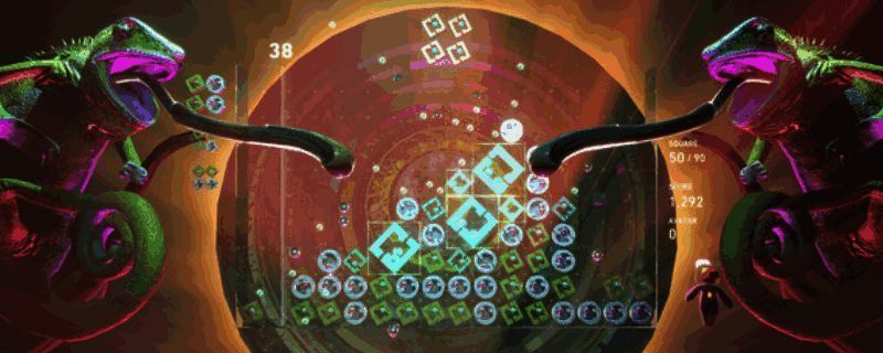 Lumines Arise游戏主界面展示，色彩缤纷的视觉风格与动感音效结合