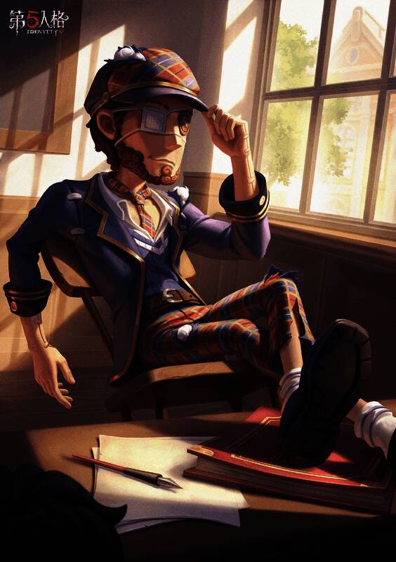 慈善家六便士坐在阳光下的教室中，姿态悠闲，神情惬意