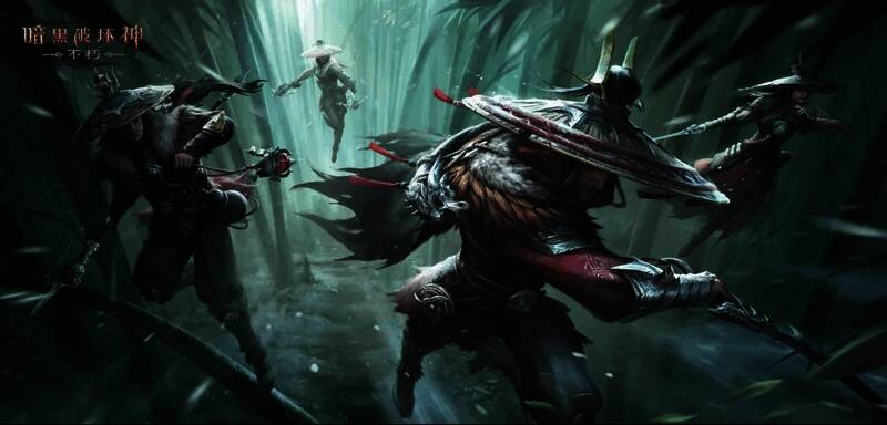 《暗黑破坏神：不朽》武侠风格时装侠影之锋展示，角色手持长剑，身披黑色劲装，整体造型干练利落
