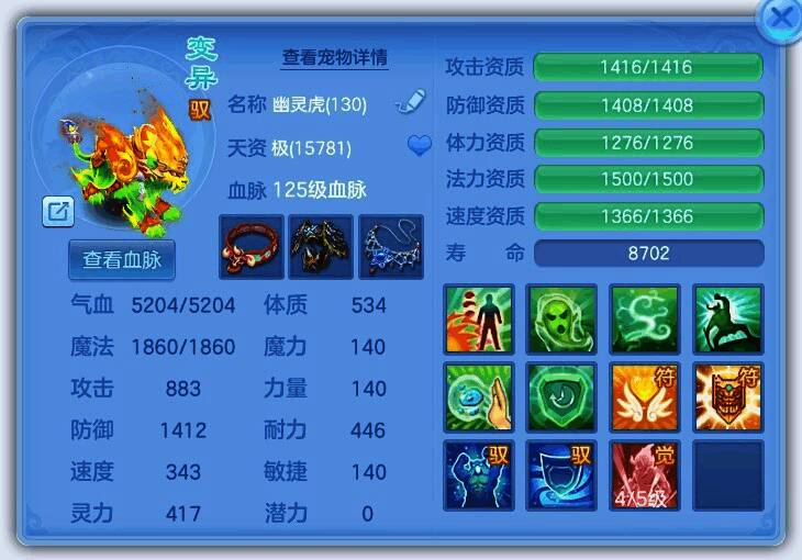 75级系统赠送的蓝色六技能老虎，正在施展隐身技能，准备突袭敌人