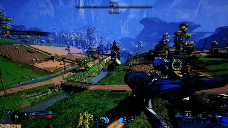 《无主之地4》游戏实机截图，展示角色持枪作战场景