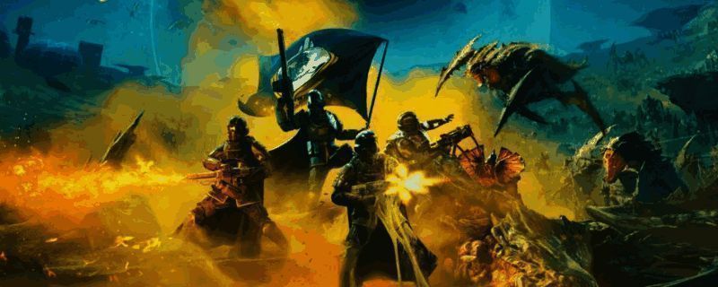 绝地潜兵2虫子巡逻队对峙画面，多种虫类敌人列队前行，背景为战场废墟