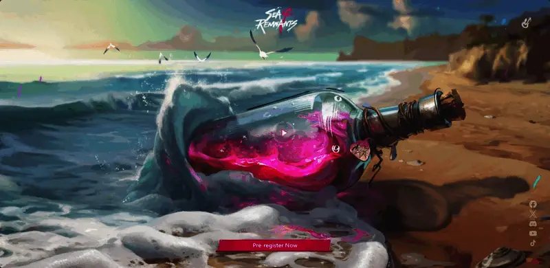 官网界面截图，显示简洁大气的LOGO与导航栏，背景为波光粼粼的海面