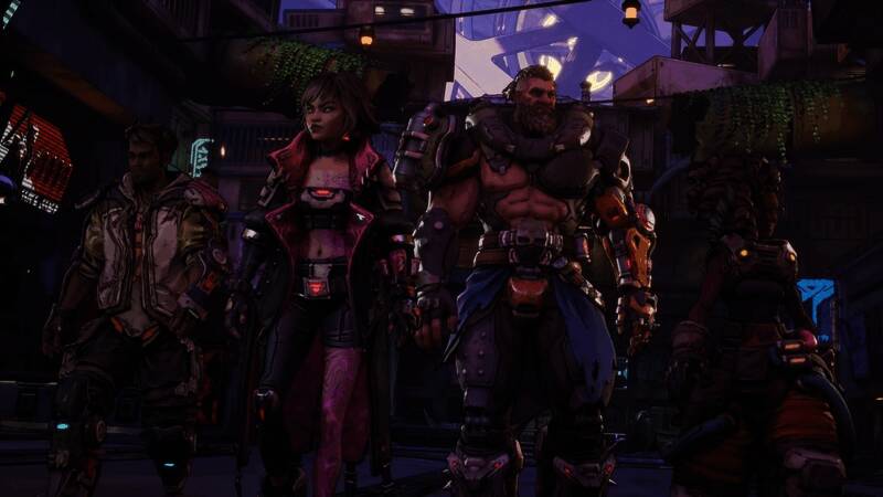 Gearbox创始人兰迪·皮奇福德手持《无主之地4》宣传海报，背景为游戏中的标志性枪战画面