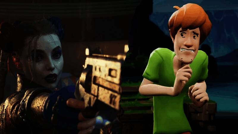 华纳兄弟标志性的LOGO与旗下游戏作品封面墙展示