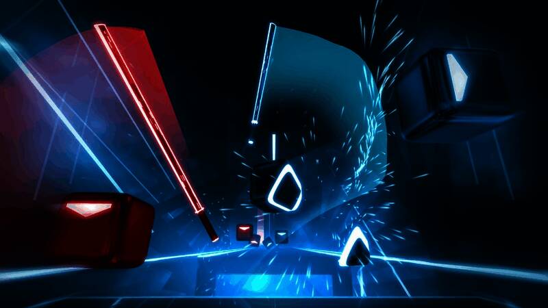 节奏光剑游戏画面，炫酷光影特效搭配动感音乐