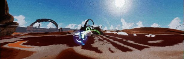 战斗场景展示，主角使用键琴吉他释放能量波攻击敌人