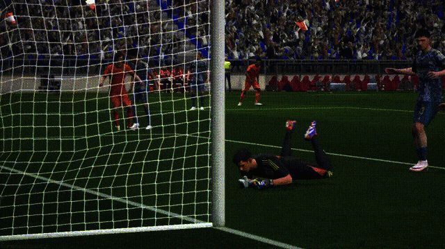 范巴斯滕空中摆腿射门的动态画面，动作舒展流畅极具美感