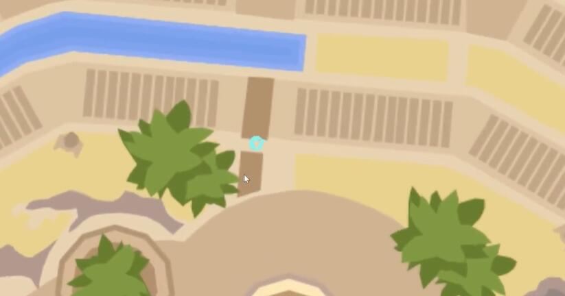 绿色水池全景展示，标注清晰可见的位置标记