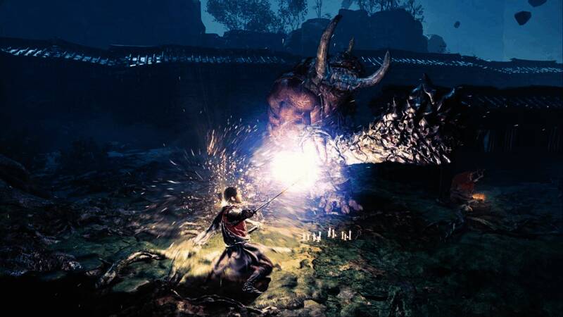 大唾拉挥动巨刃横扫战场，背景中可见倒塌的建筑废墟