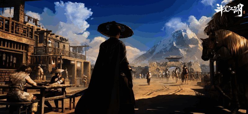 《斗笠江湖》六大核心养成系统界面展示，包括装备、侠客、战宠等模块