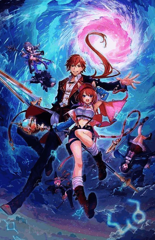 游戏主视觉图，两位主角站在废墟之中，背景是夕阳下的城镇轮廓