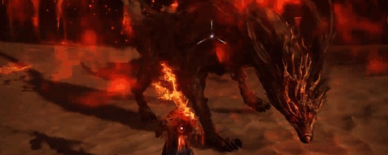 艾尔登法环黑夜君临夜王战斗画面，BOSS挥舞巨刃，玩家闪避中准备反击