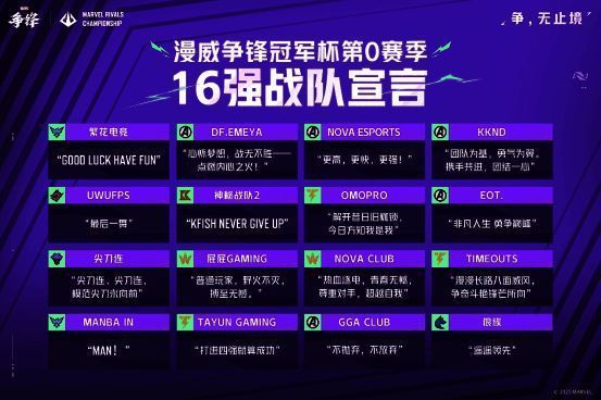 冠军杯16强战队名单公示界面截图，榜单上方标注赛事时间及参赛队伍名称