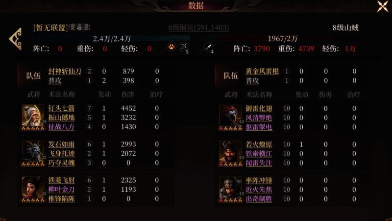 战斗结果统计面板