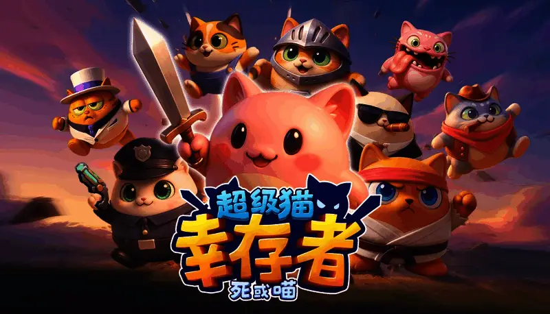 游戏画面展示一只可爱的猫咪角色，背景是色彩明亮的喵星场景