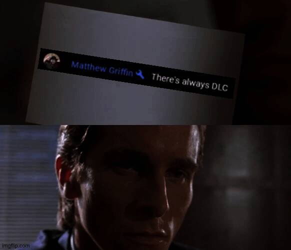 直播画面截图，显示聊天框中的‘There's always DLC’字样