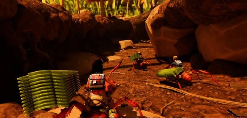 玩家正在抚摸一只小型虫车，周围有温暖的互动光影效果