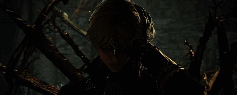 艾尔登法环黑夜君临女爵战斗画面，女爵手持武器，背景为黑暗风格场景