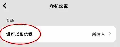 隐私设置界面截图，列有包括谁可以私信我在内的多项隐私控制选项