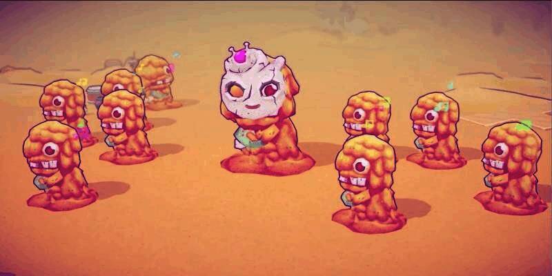 游戏战斗场景截图，画面中多个搞怪炮塔正在对僵尸发动攻击，特效华丽