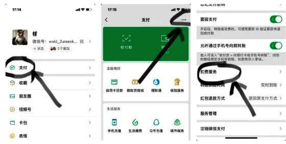 微信支付扣费服务管理页面，展示自动续费项目列表