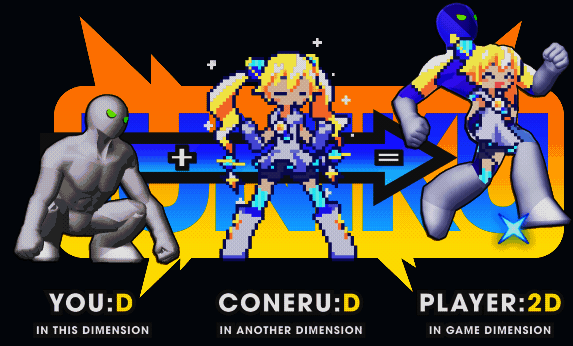 Coneru与主角共享身体的设定画面，展现角色之间的紧密联系