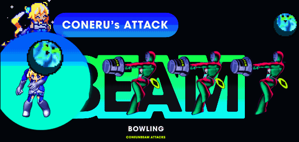 主角手持武器冲入敌阵，身后Coneru持续输出远程火力