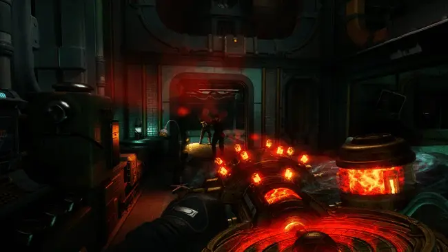 《天外世界2》游戏实机画面，角色持枪瞄准，环境细节丰富