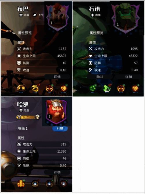 三位肉盾英雄站立画面，体型魁梧，神情坚定