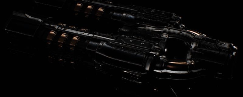 《毁灭战士：黑暗时代》中循环枪武器展示图，枪身散发蓝色电光特效，整体造型科幻感十足