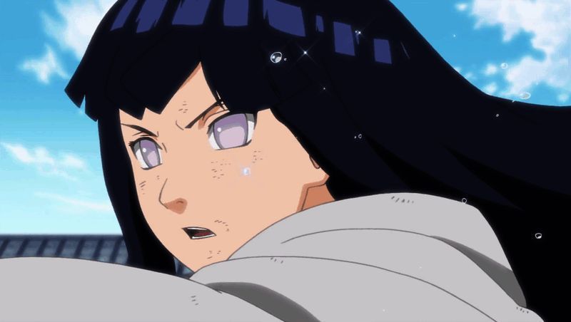 日向雏田微笑站立，身后绽放洁白的百合花