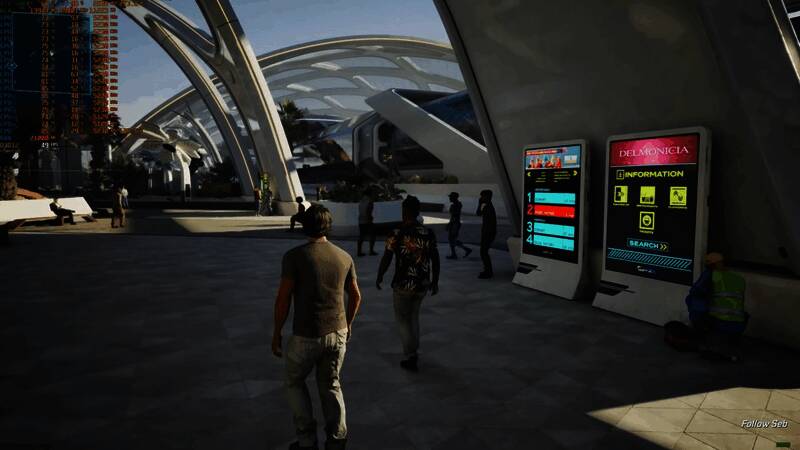 角色与NPC互动场景，一名NPC悬浮在空中，动作失常