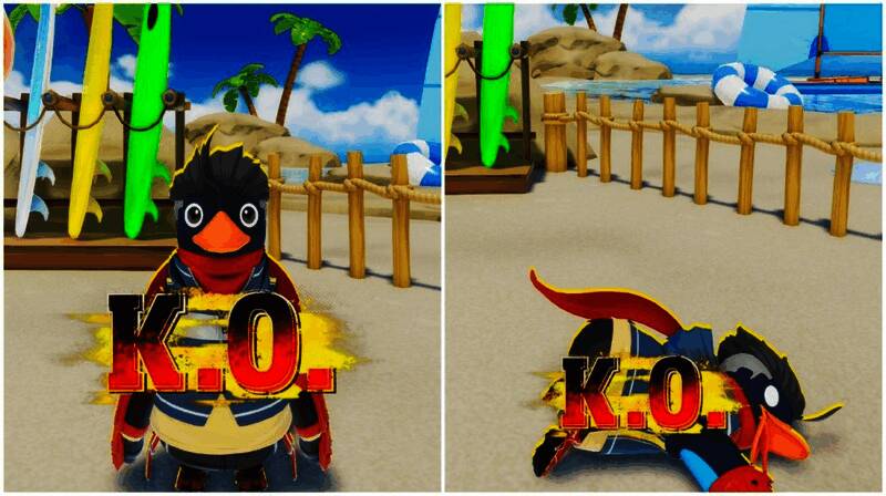 企鹅使用K.O.技能击退对手的精彩瞬间，特效华丽