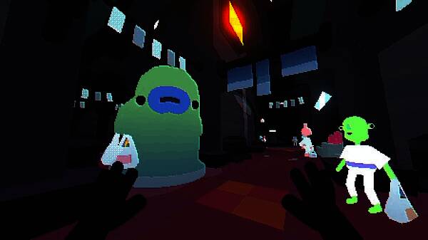 游戏角色在霓虹灯闪烁的街头闲逛，周围有各种外星人和行人穿梭