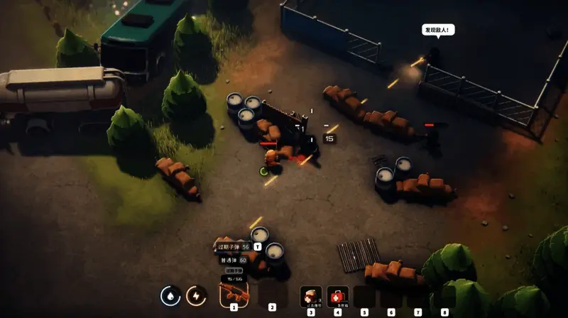 游戏场景展示多个鸭子角色在战场上激烈交火，画面充满动感