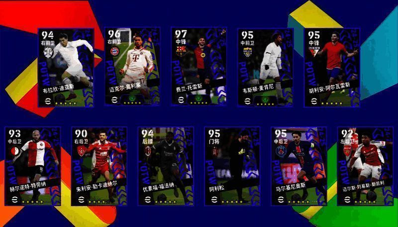 欧洲俱乐部精选球员形象展示，背景为欧战奖杯与球场灯光