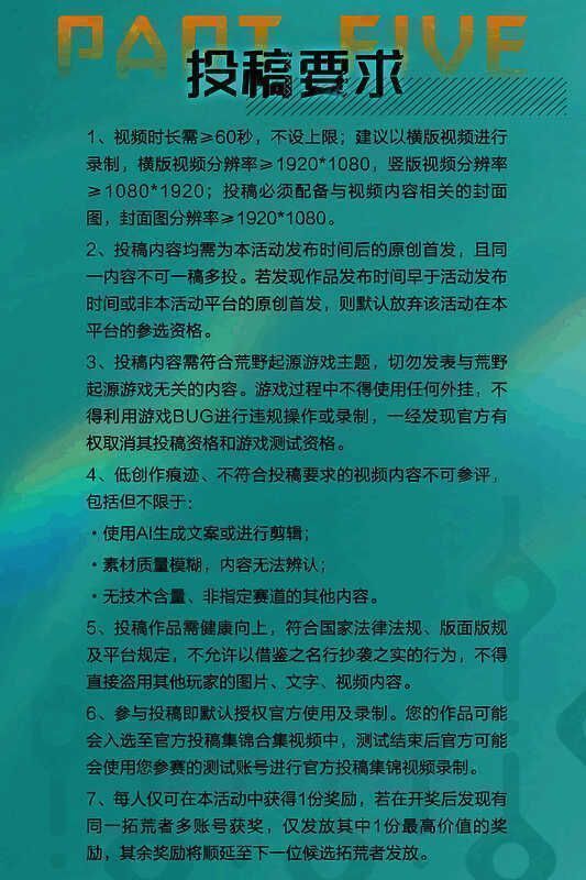 《荒野起源》投稿奖励说明图，展示了不同赛道的奖品分配机制