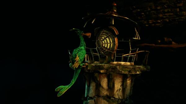 灯塔内部结构展示图，呈现出复杂的机械与能量系统