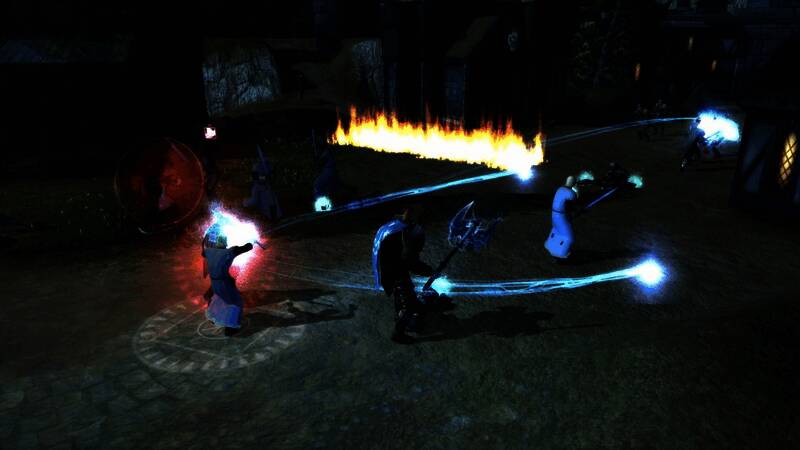 战斗场景展示，角色施法瞬间，魔法光芒闪耀