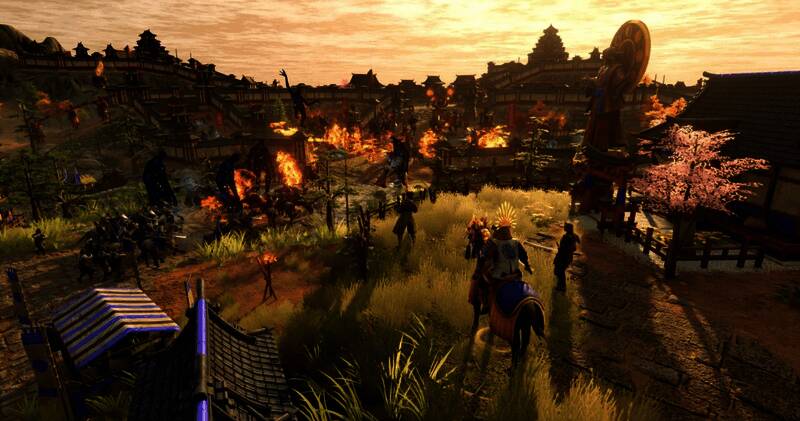 恭子与异兽激烈战斗的场景，背景中可见古代遗迹与神光闪烁