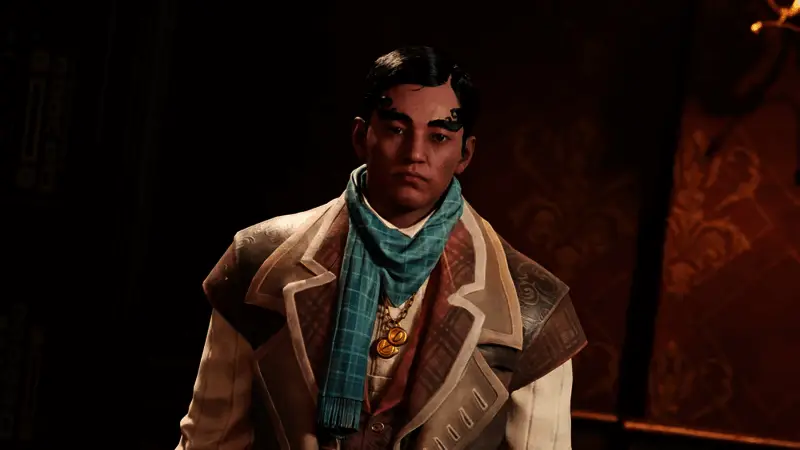 主角手持武器，身披机械装备，在废墟中穿行