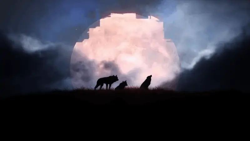 主角在废墟中战斗，周围弥漫着诡异红光，场景氛围阴森压抑