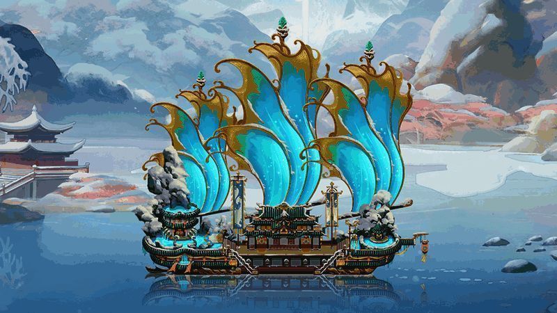 雪落船檐，泉水蒸腾，烟雾缭绕的冬日温泉场景