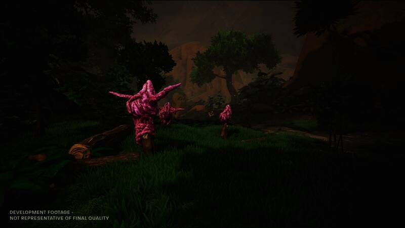 火星地底洞窟中的发光植物形成梦幻般的视觉效果