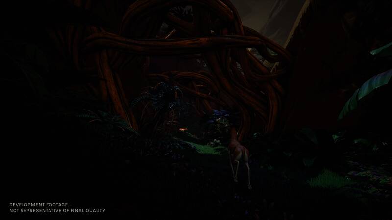 角色身穿高科技防护服在火星地底洞穴中行走